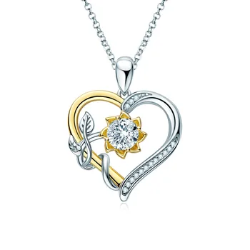 1 Карат Муассанит Ожерелье S925 Стерлингового Серебра Сердце Подсолнух Кулон Ожерелье для Женщин Подарок