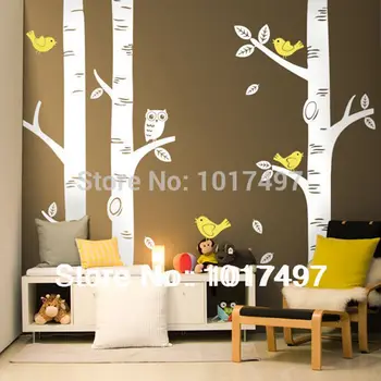Негабаритные наклейки на стены в виде березы, детская комната, декоративная милая сова, дерево, виниловая наклейка на стену, детская спальня, настенная роспись, наклейка