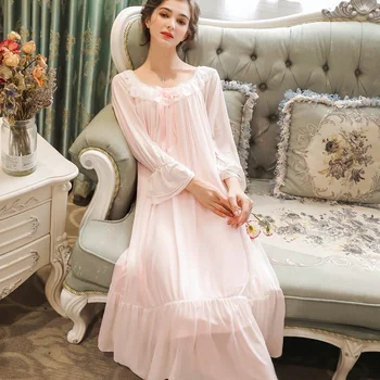 Модальная ночная рубашка, Женское Весеннее Платье Принцессы с длинным рукавом, Милая Домашняя Одежда, Пижама Свободного размера, осень